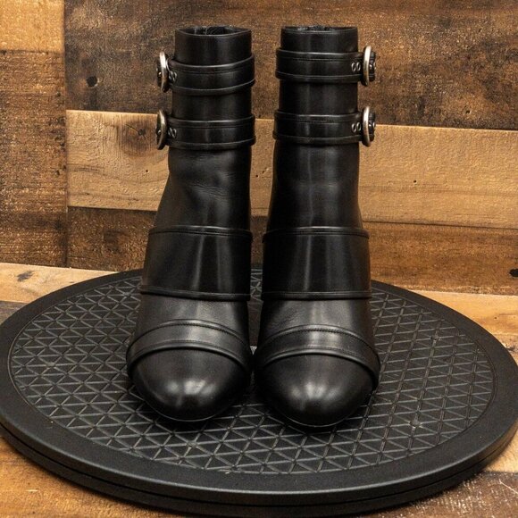 LANVIN OLIVER WOMENS BOOTS BLACK LEATHER BOOTIES DOUBLE STRAP CASUAL SZ 9.5B - Picture 2 of 13